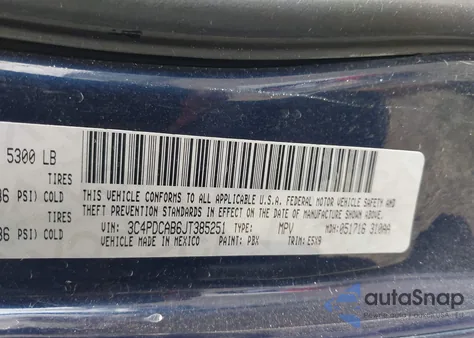 2018 Dodge Journey Se z USA, uszkodzony, nr VIN 3C4PDCAB6JT385251
